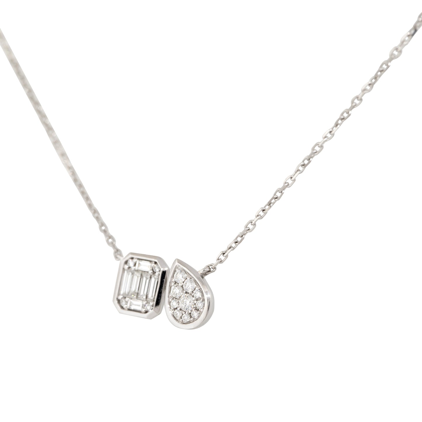 18k White Gold 0.38ct Mosaic Diamond Rectangle & Tear Drop Necklace