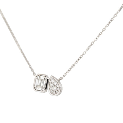 18k White Gold 0.38ct Mosaic Diamond Rectangle & Tear Drop Necklace