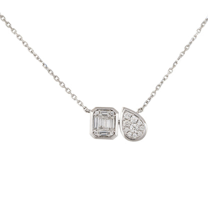 18k White Gold 0.38ct Mosaic Diamond Rectangle & Tear Drop Necklace