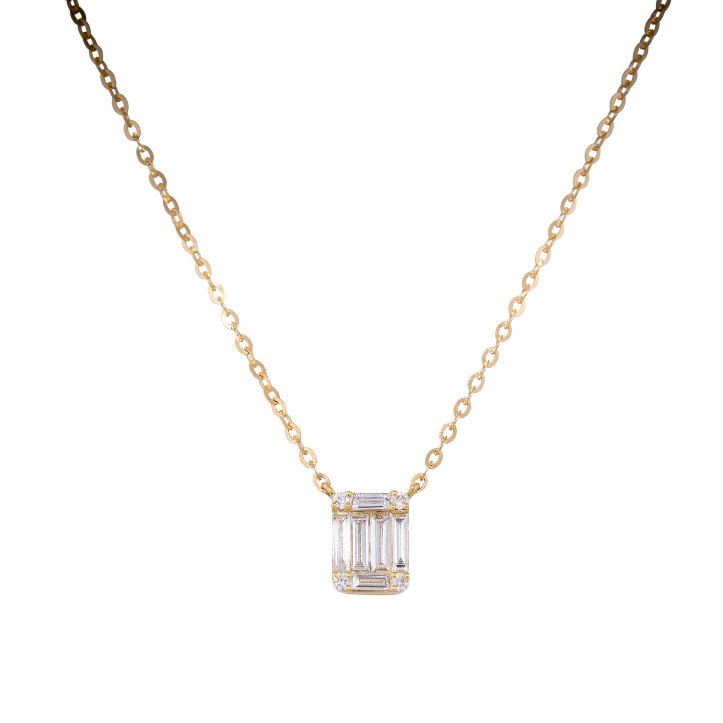 18k Yellow Gold 0.42ct Round Brilliant & Baguette Cut Diamond Necklace