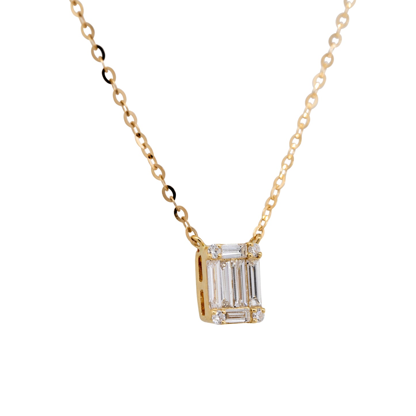 18k Yellow Gold 0.42ct Round Brilliant & Baguette Cut Diamond Necklace