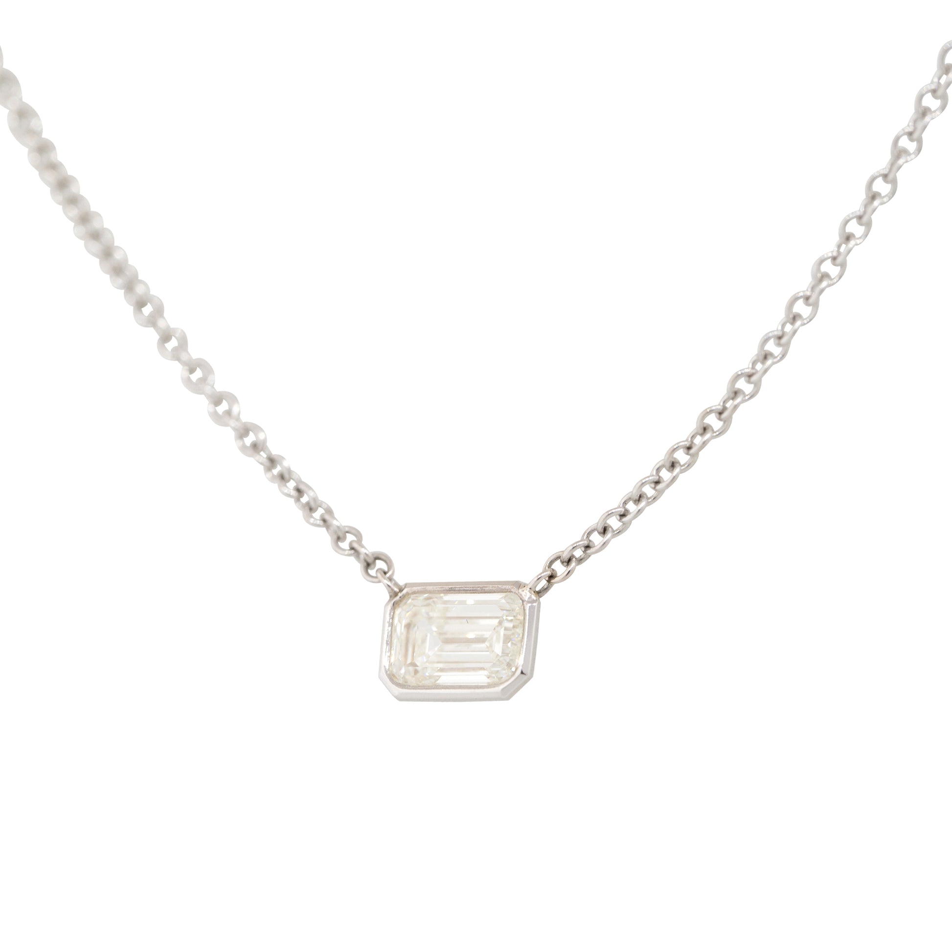 GIA 18k White Gold 1ct Emerald Cut Diamond Necklace