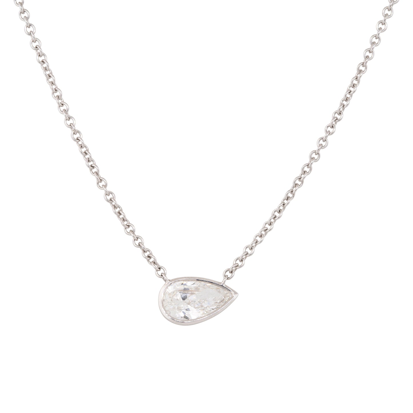 GIA 18k White Gold 1.16ct Pear Shape Diamond Necklace