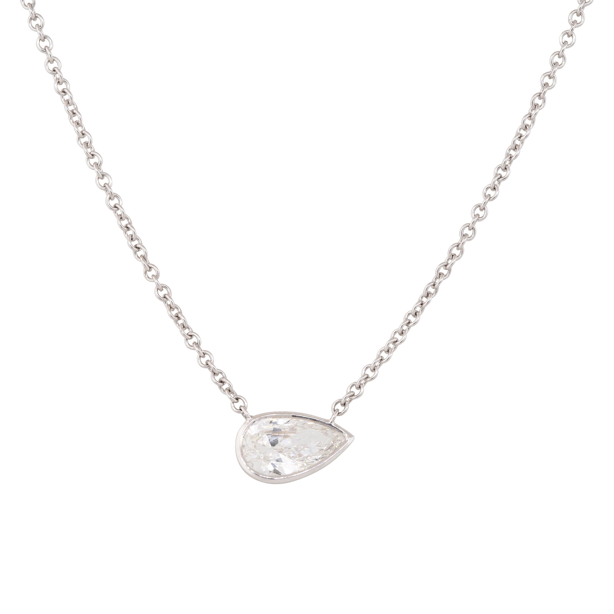 GIA 18k White Gold 1.16ct Pear Shape Diamond Necklace