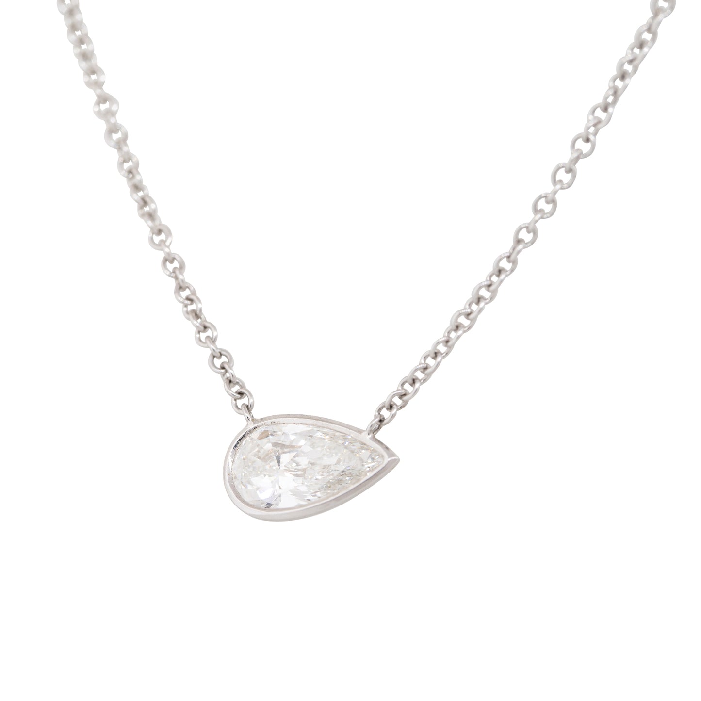 GIA 18k White Gold 1.16ct Pear Shape Diamond Necklace