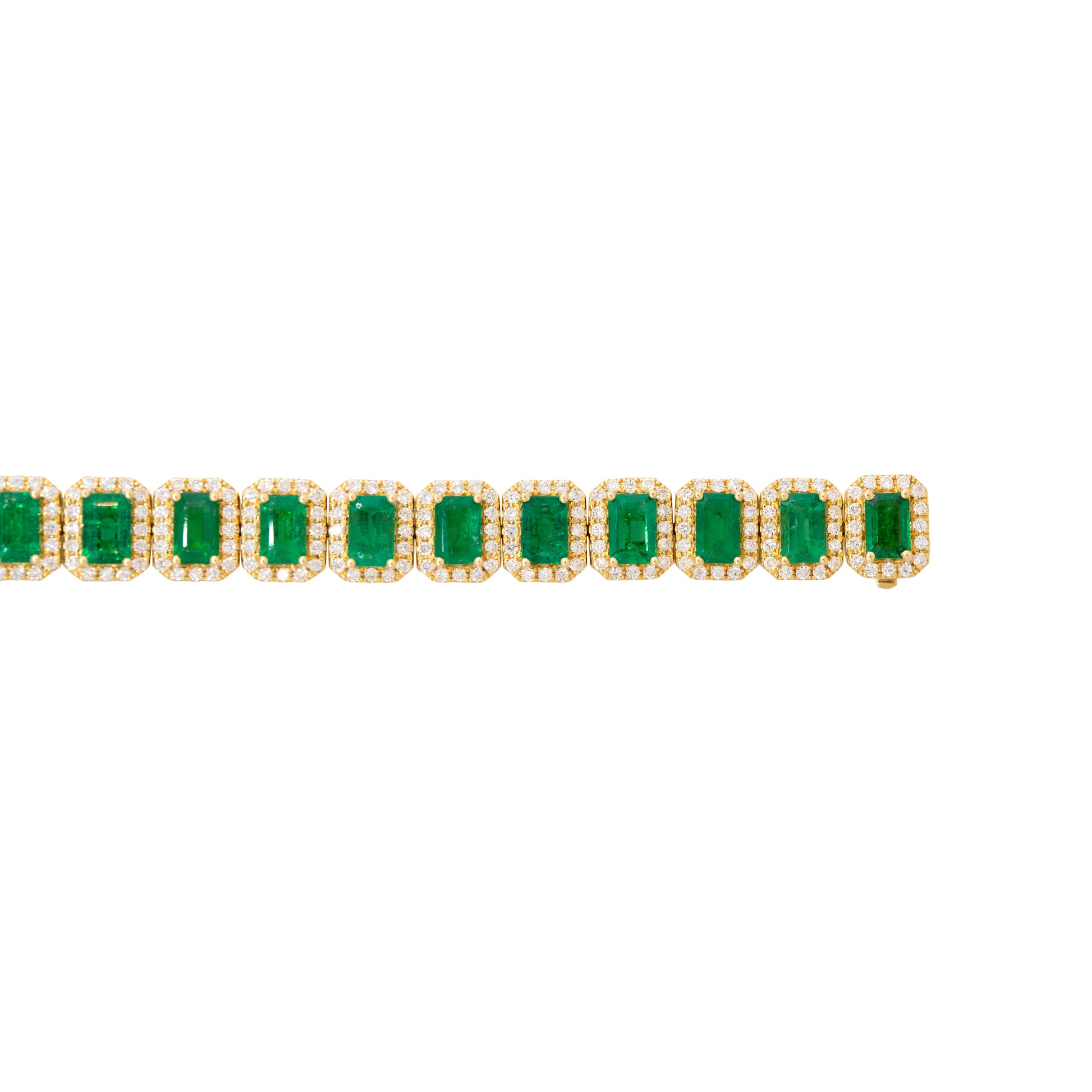 18k Yellow Gold 13.43ct Emerald & 2.76ct Round Brilliant Cut Diamond Halo Bracelet