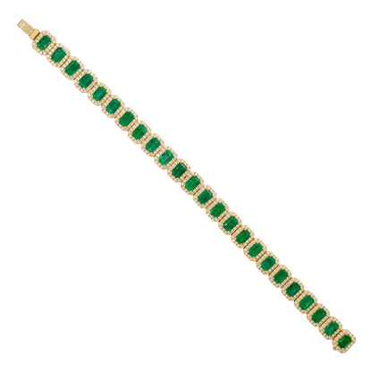 18k Yellow Gold 13.43ct Emerald & 2.76ct Round Brilliant Cut Diamond Halo Bracelet