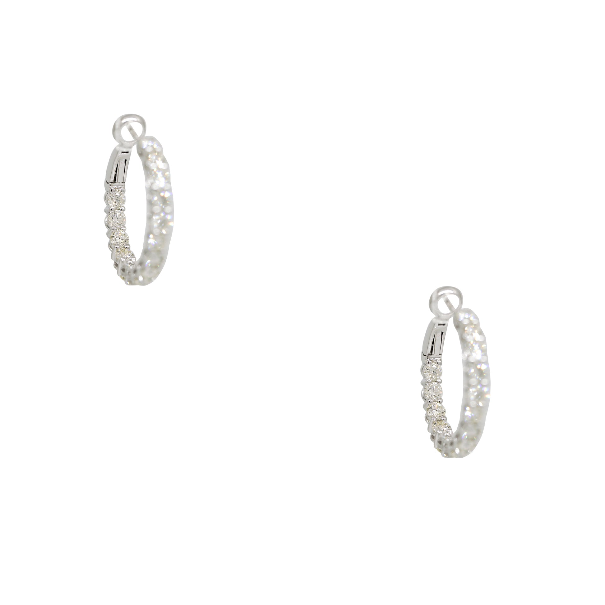 14k White Gold 2.60ctw Natural Round Brilliant Cut Diamond Inside Out Hoop Earrings