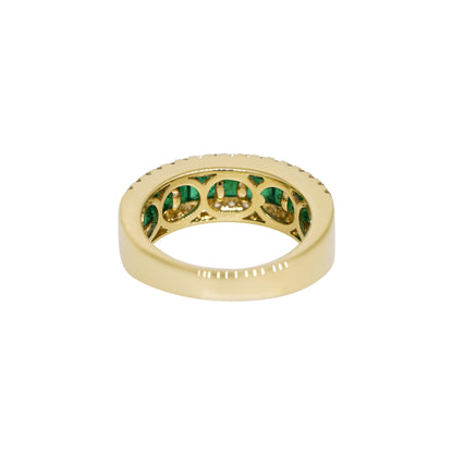 14k Yellow Gold 1.98ctw Emerald & 0.51ctw Natural Diamond 3-Row Ring