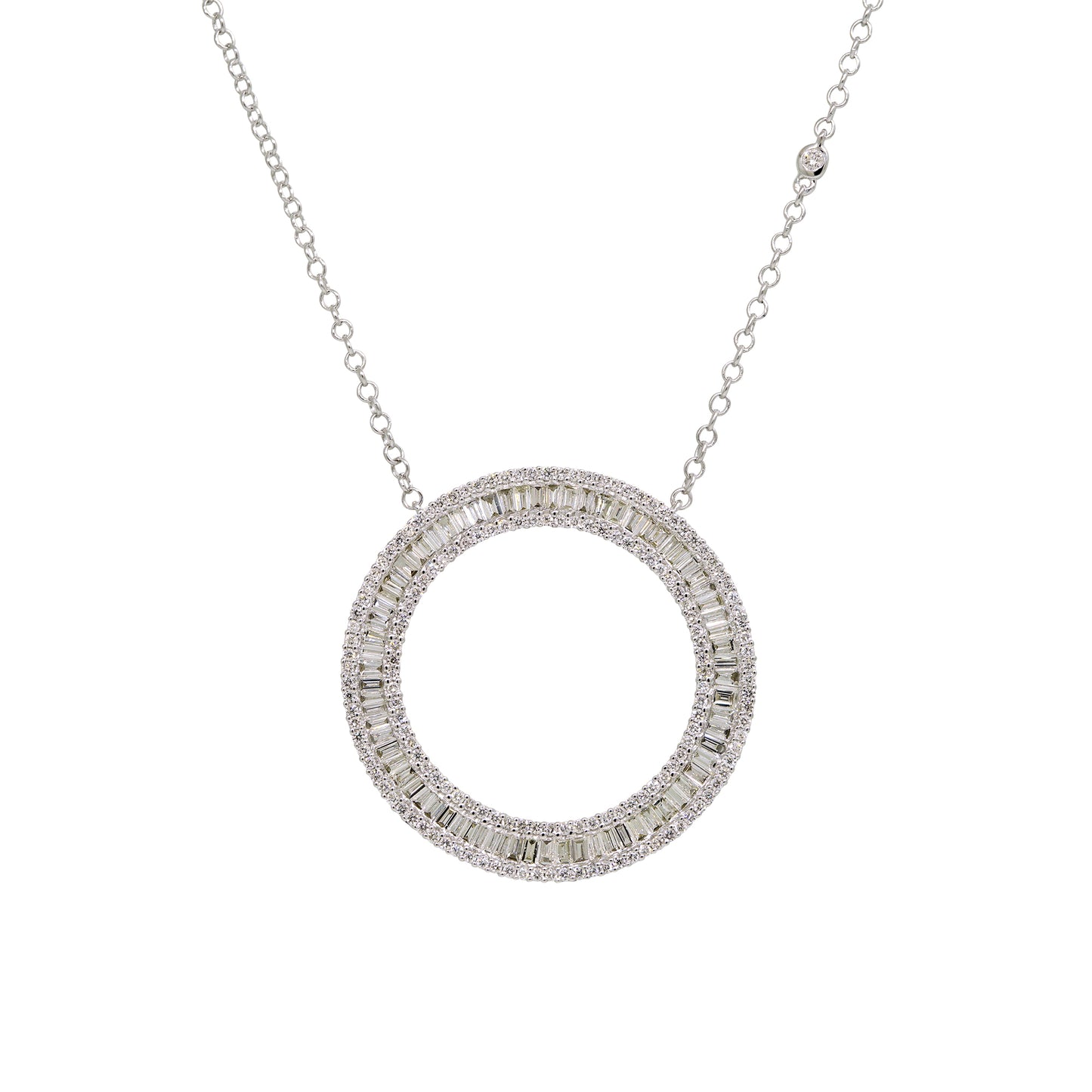 14k White Gold 1.65ctw Natural Baguette Cut Diamond Circle Pendant/Necklace
