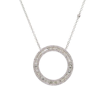 14k White Gold 1.65ctw Natural Baguette Cut Diamond Circle Pendant/Necklace