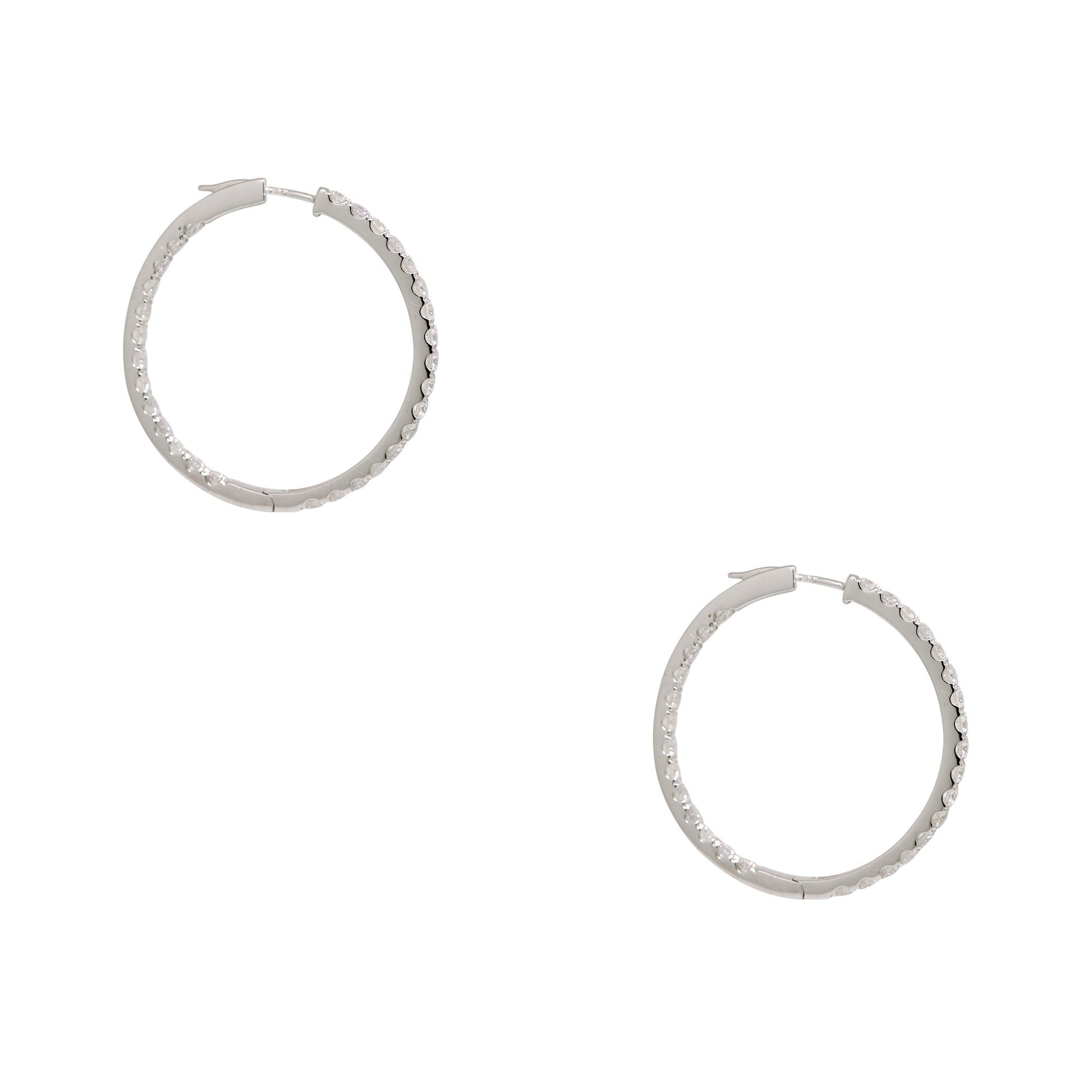 14k White Gold 11.94ctw Natural Round Brilliant Cut Diamond Inside Out Hoop Earrings