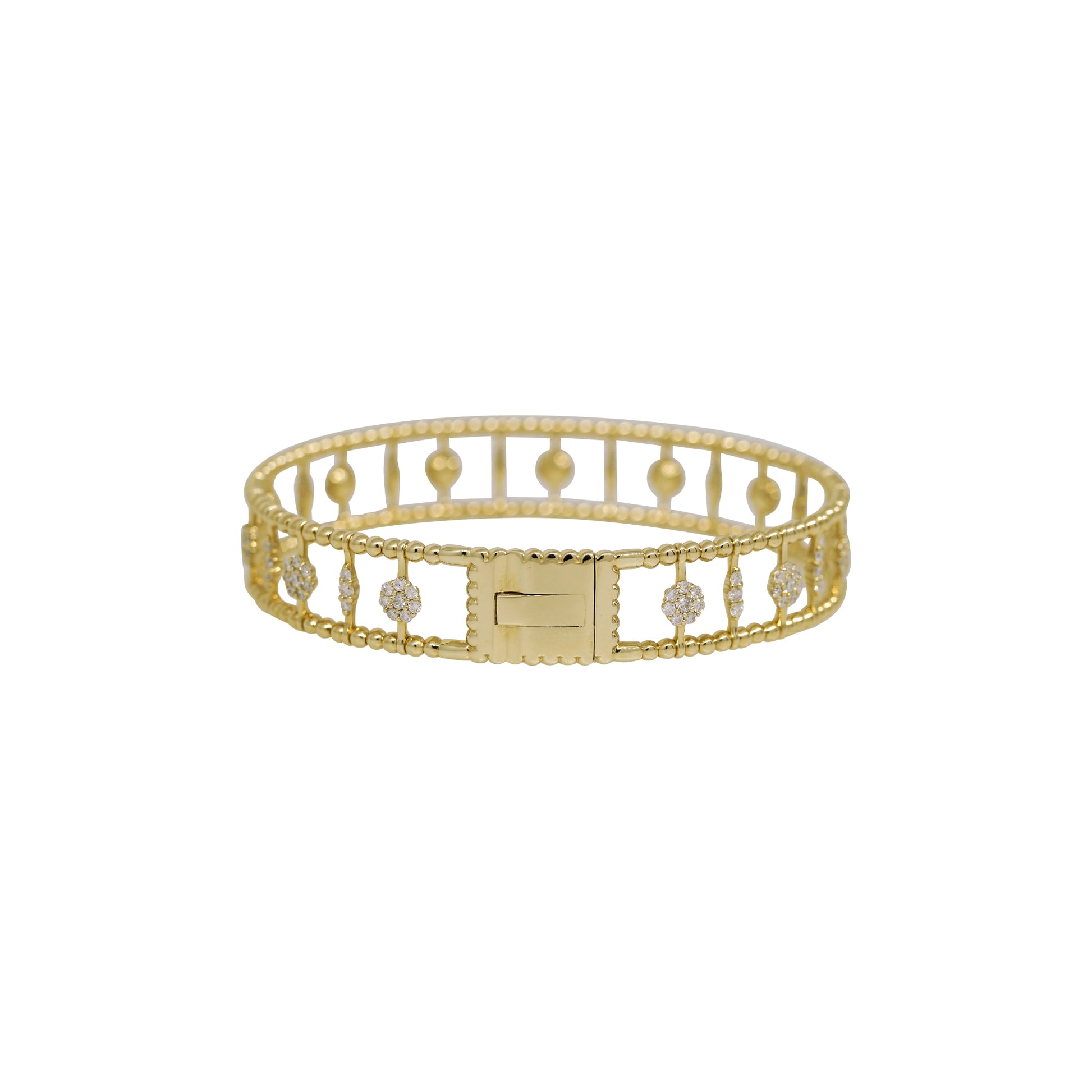 14k Yellow Gold 1.83ctw Natural Round Brilliant Cut Diamond Open Work Ribbed Bracelet