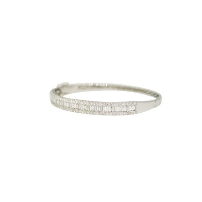 14k White Gold 3.5ctw Natural Round Brilliant & Baguette Cut Diamond Bangle Bracelet
