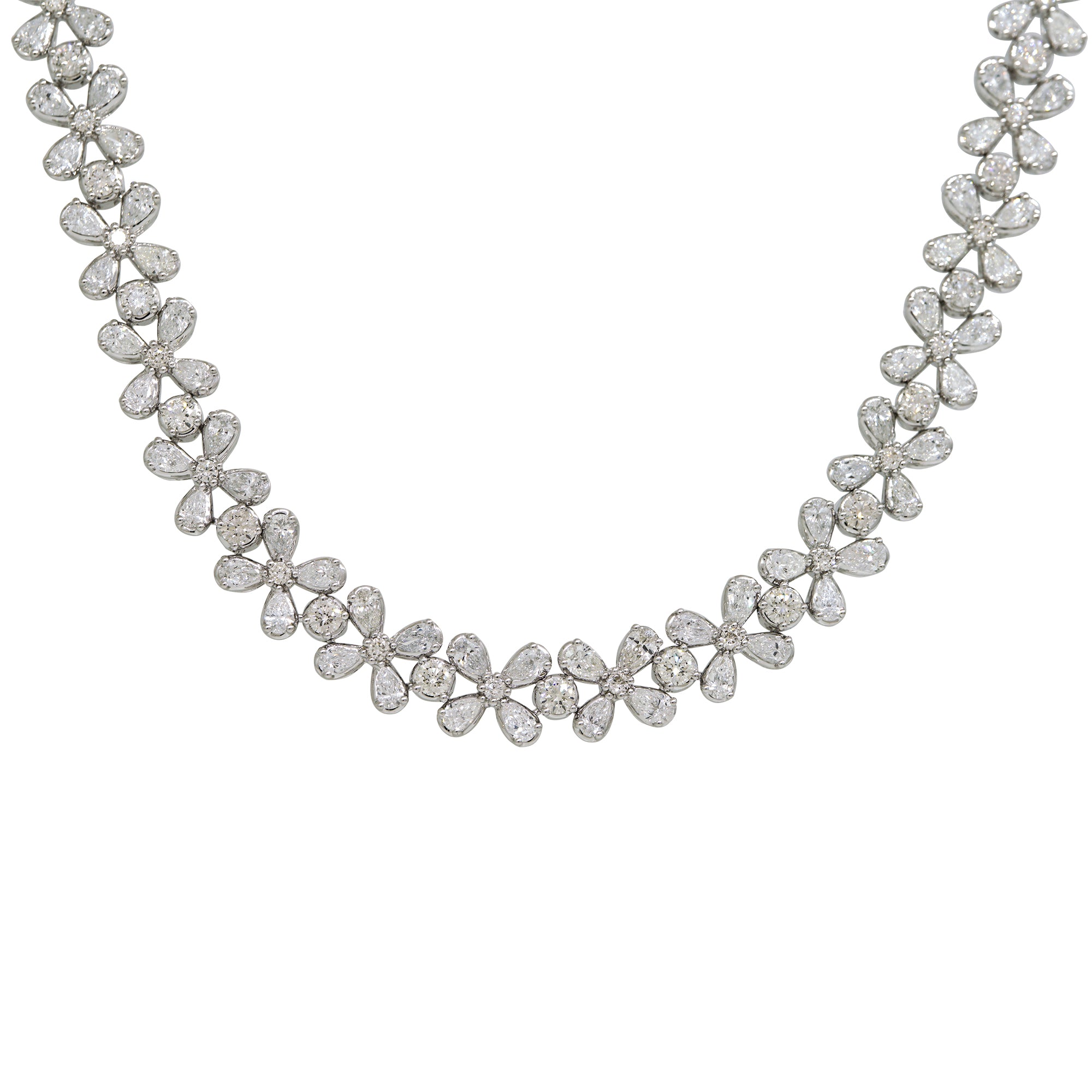 18k White Gold 16.23ctw Natural Pear Shape & Round Brilliant Cut Diamond Necklace