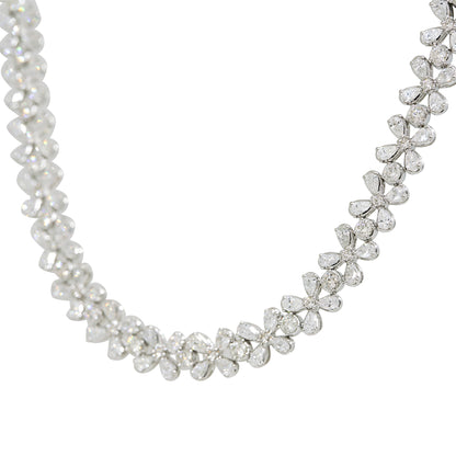18k White Gold 16.23ctw Natural Pear Shape & Round Brilliant Cut Diamond Necklace