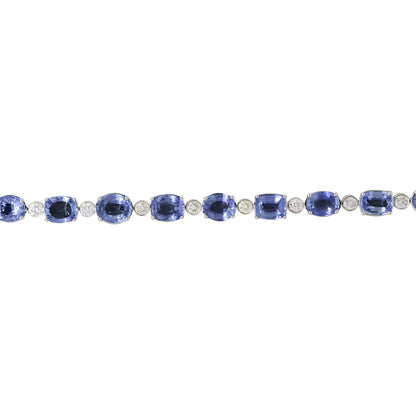 18k White Gold 18.75ctw Unheated Sapphire & Natural Diamond Alternating Tennis Bracelet