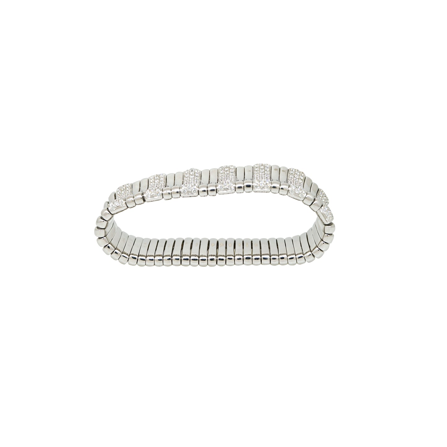 18k White Gold 6.19 Carat Natural Diamond 7 Station Ribbed Stretchable Bracelet