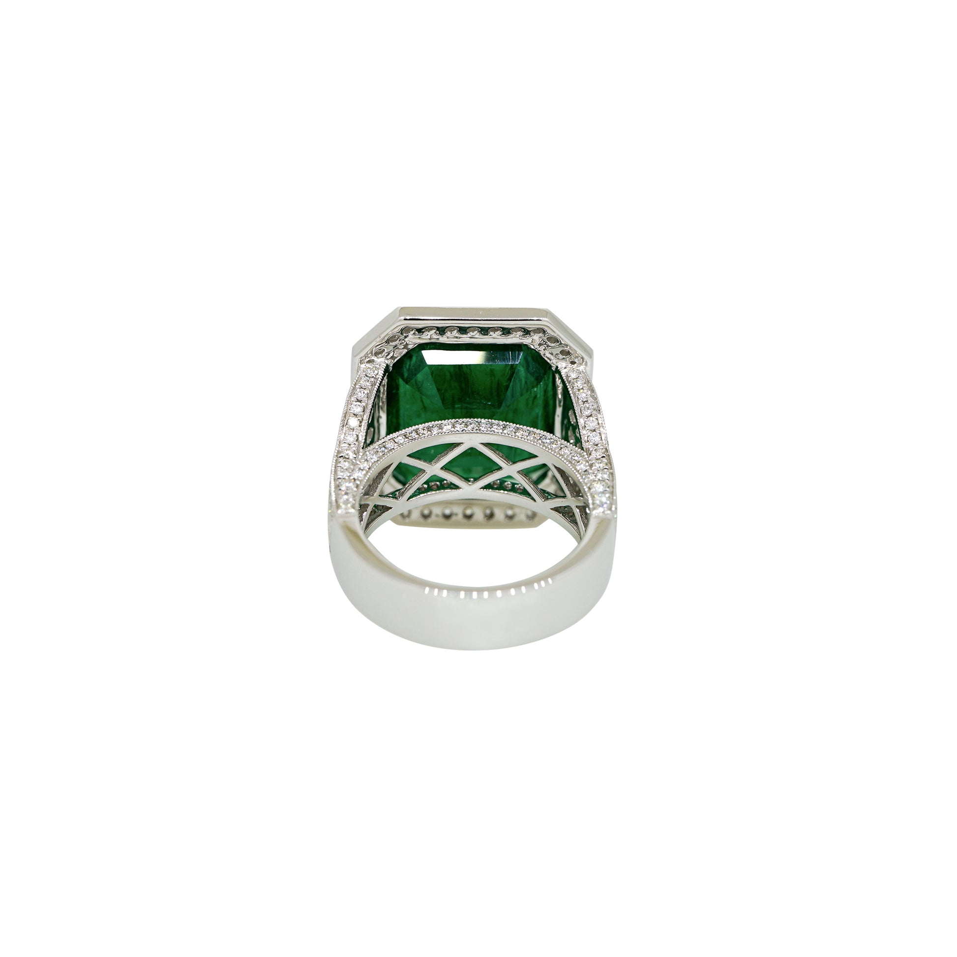 GIA 18k White Gold Natural 13.07 Carat Emerald & Natural Diamond Halo Ring