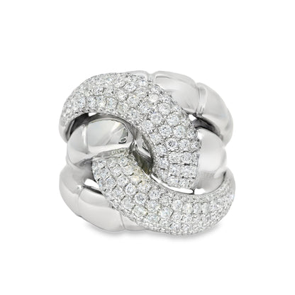 18k White Gold Natural 2.24 Carat Diamond Twisted Knot Ring