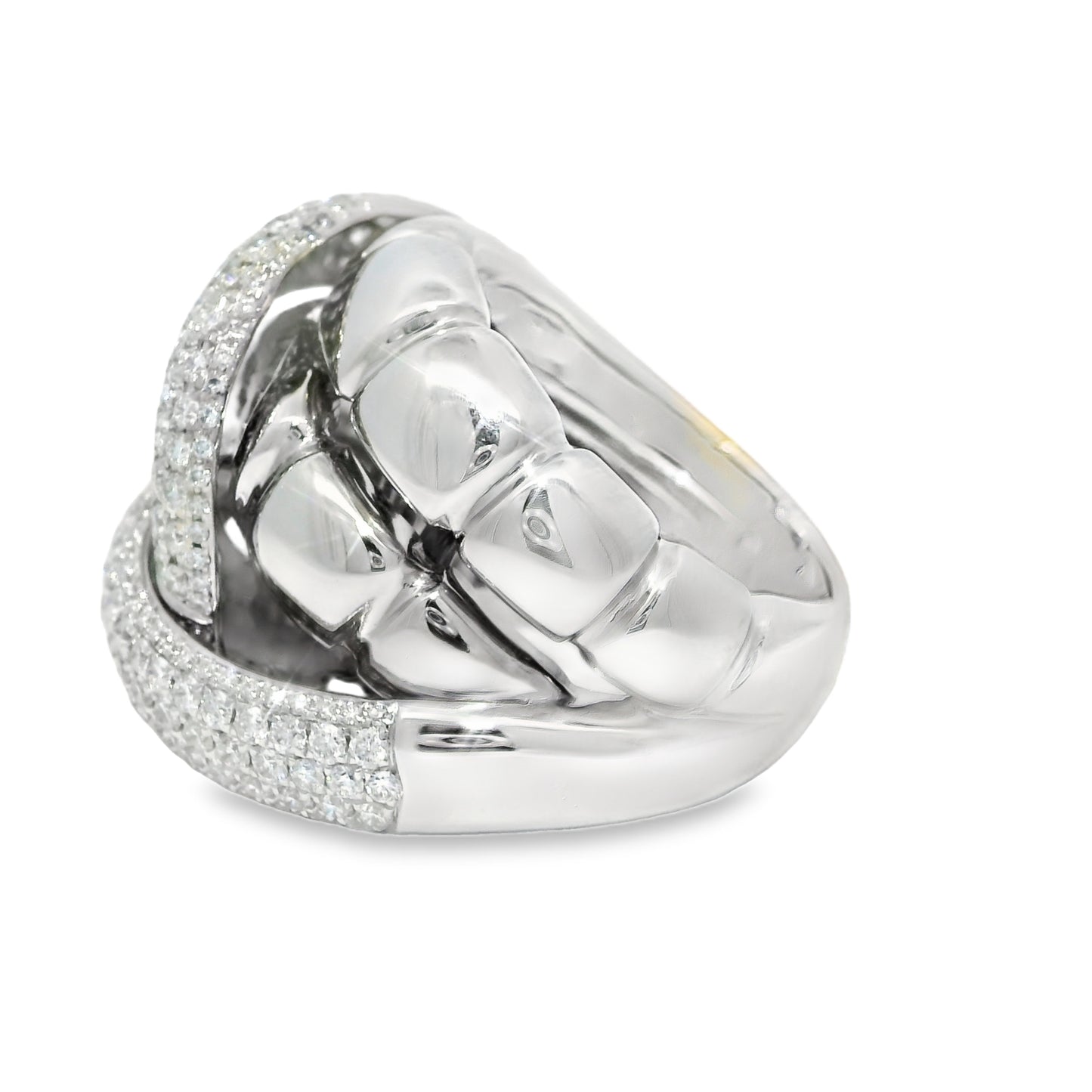 18k White Gold Natural 2.24 Carat Diamond Twisted Knot Ring