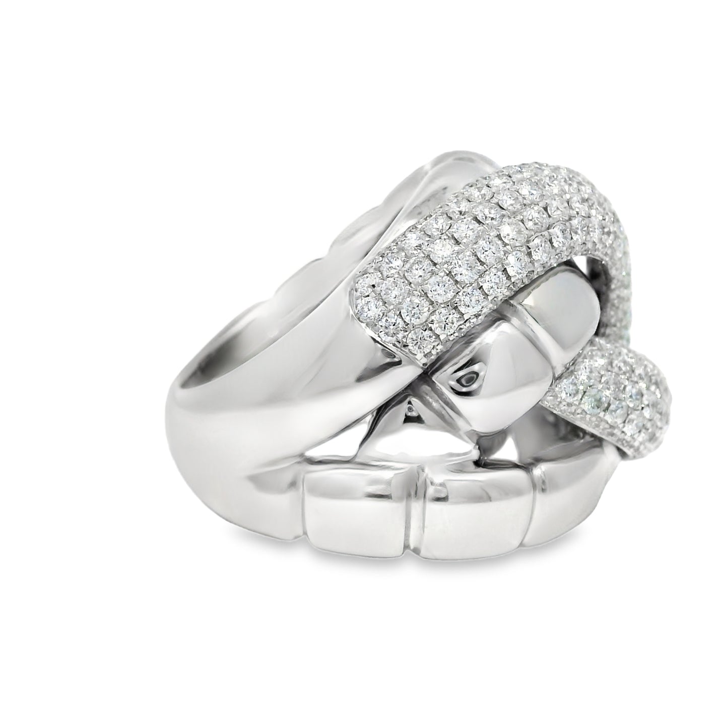 18k White Gold Natural 2.24 Carat Diamond Twisted Knot Ring