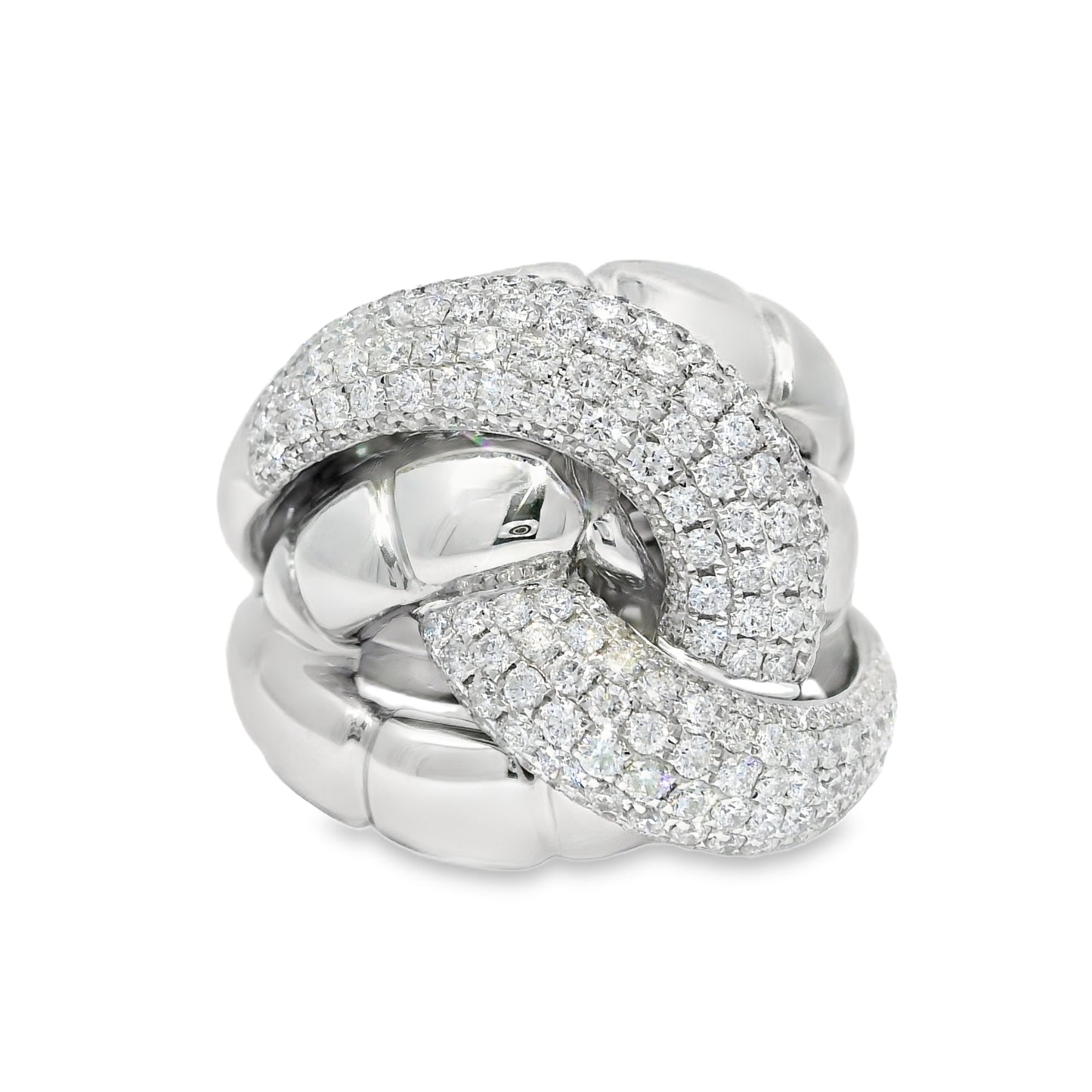 18k White Gold Natural 2.24 Carat Diamond Twisted Knot Ring