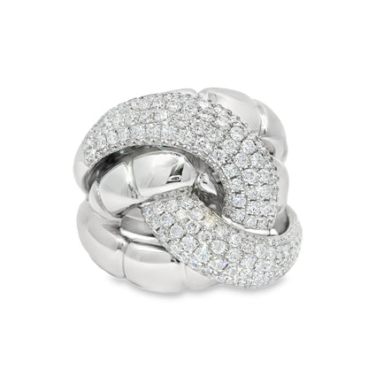 18k White Gold Natural 2.24 Carat Diamond Twisted Knot Ring