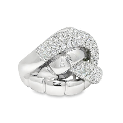 18k White Gold Natural 2.24 Carat Diamond Twisted Knot Ring