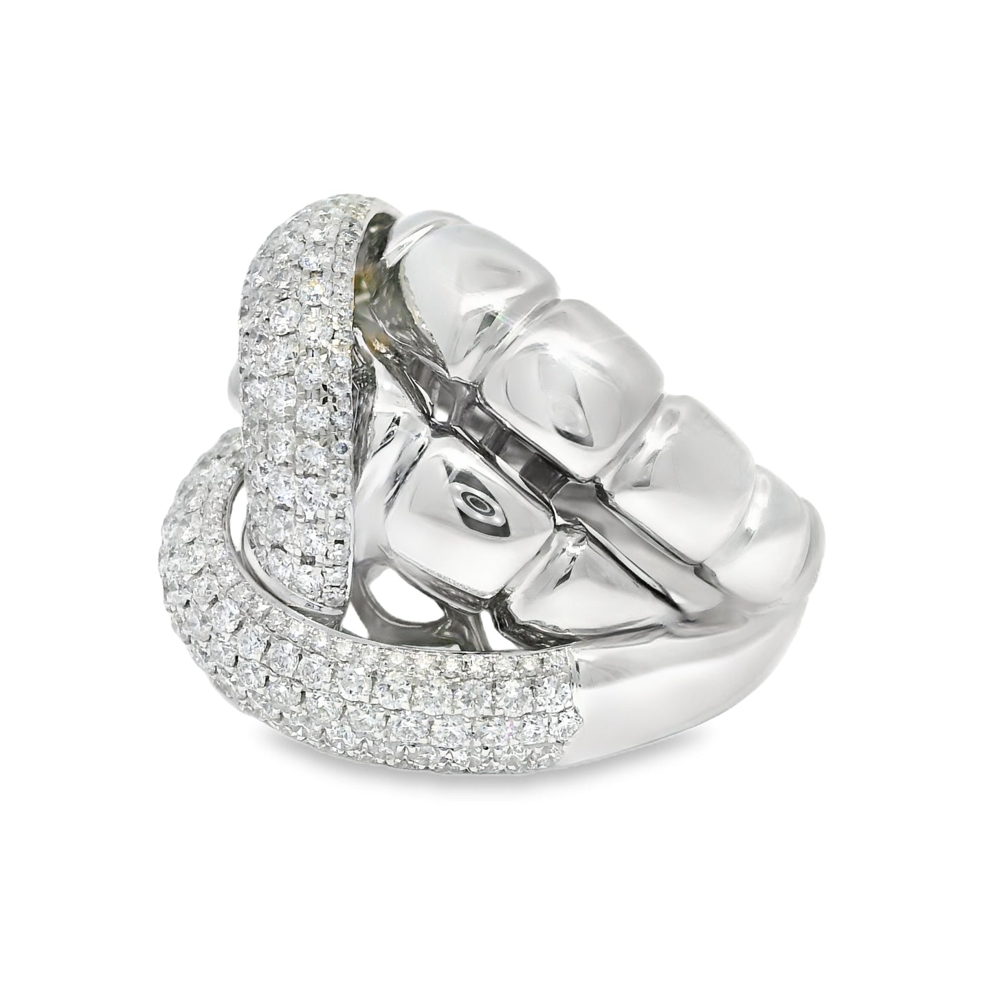 18k White Gold Natural 2.24 Carat Diamond Twisted Knot Ring