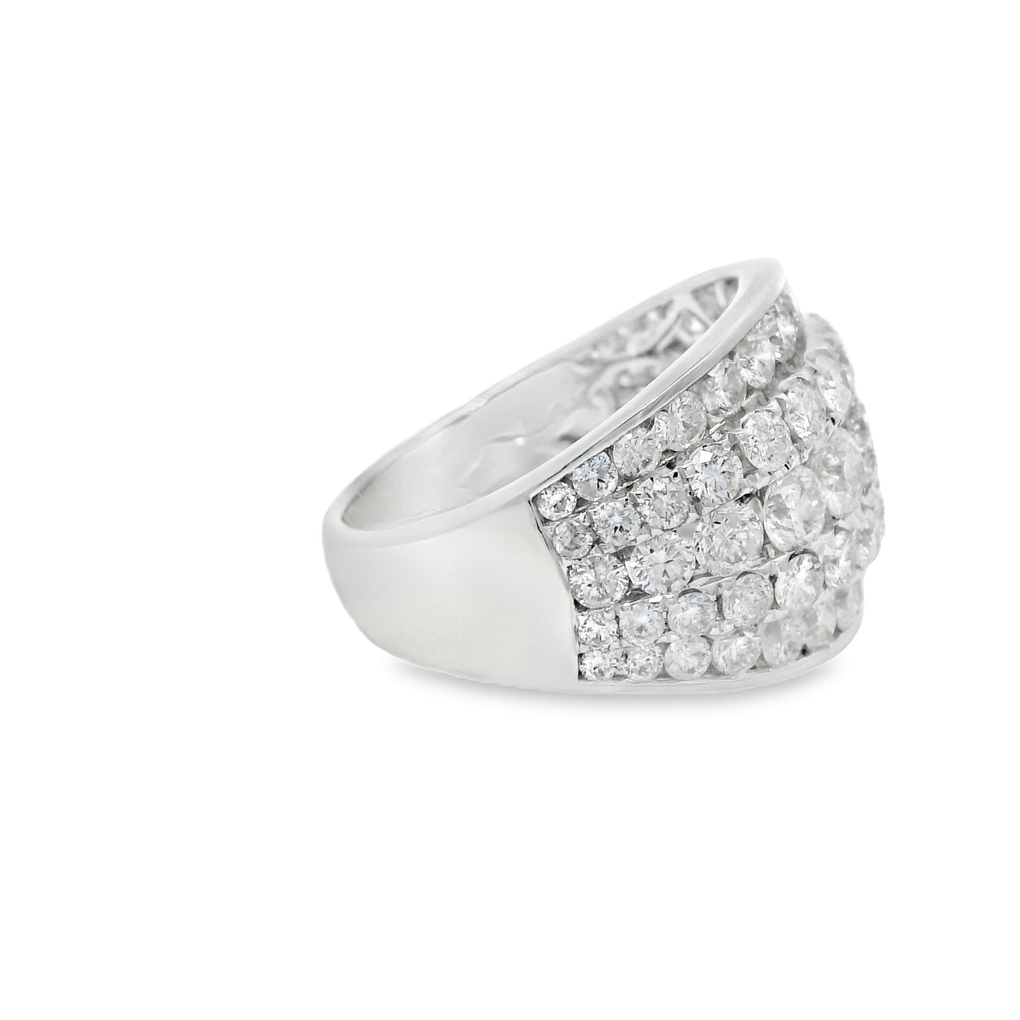 14k White Gold Natural 3.63 Carat Diamond 5-Row Wide Band