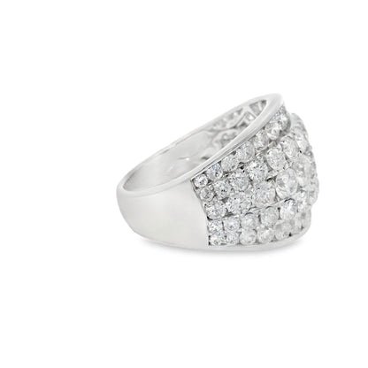 14k White Gold Natural 3.63 Carat Diamond 5-Row Wide Band