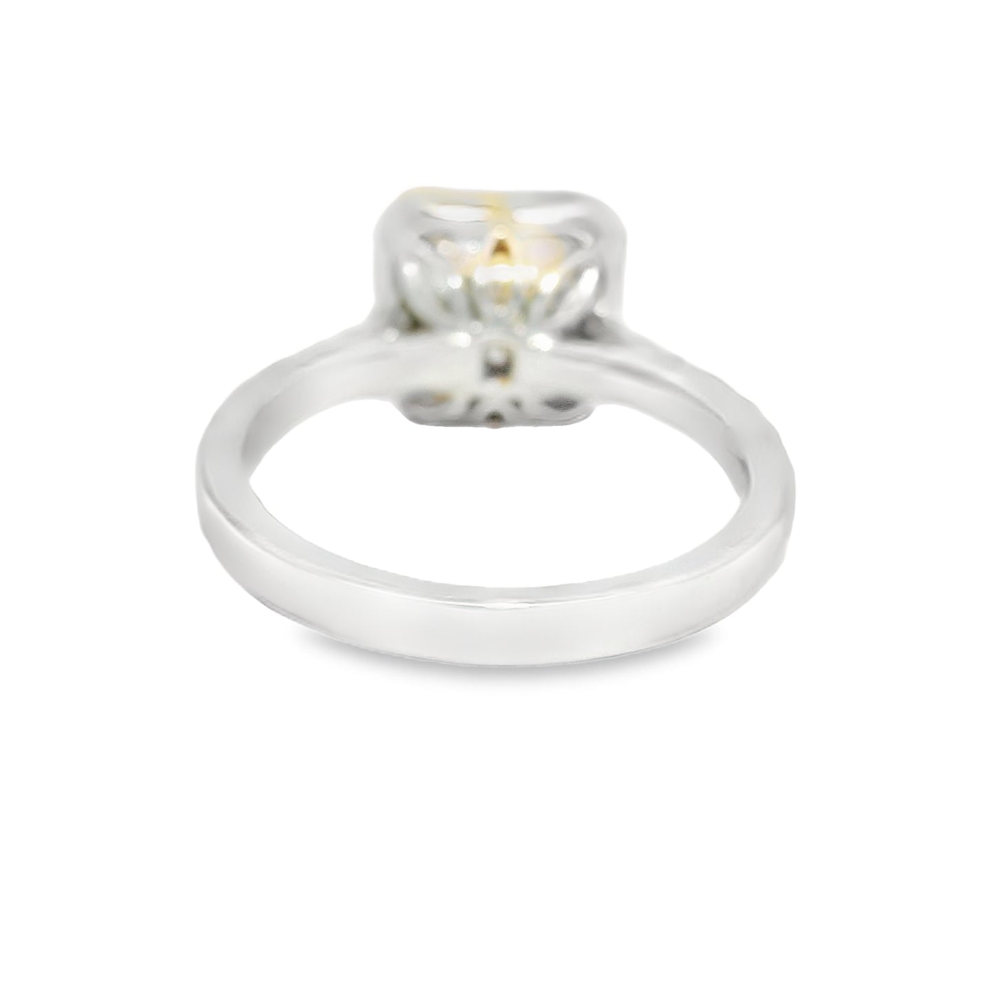 18k White Gold Natural Yellow 1.77 Carat Radiant Cut Diamond Halo Engagement Ring