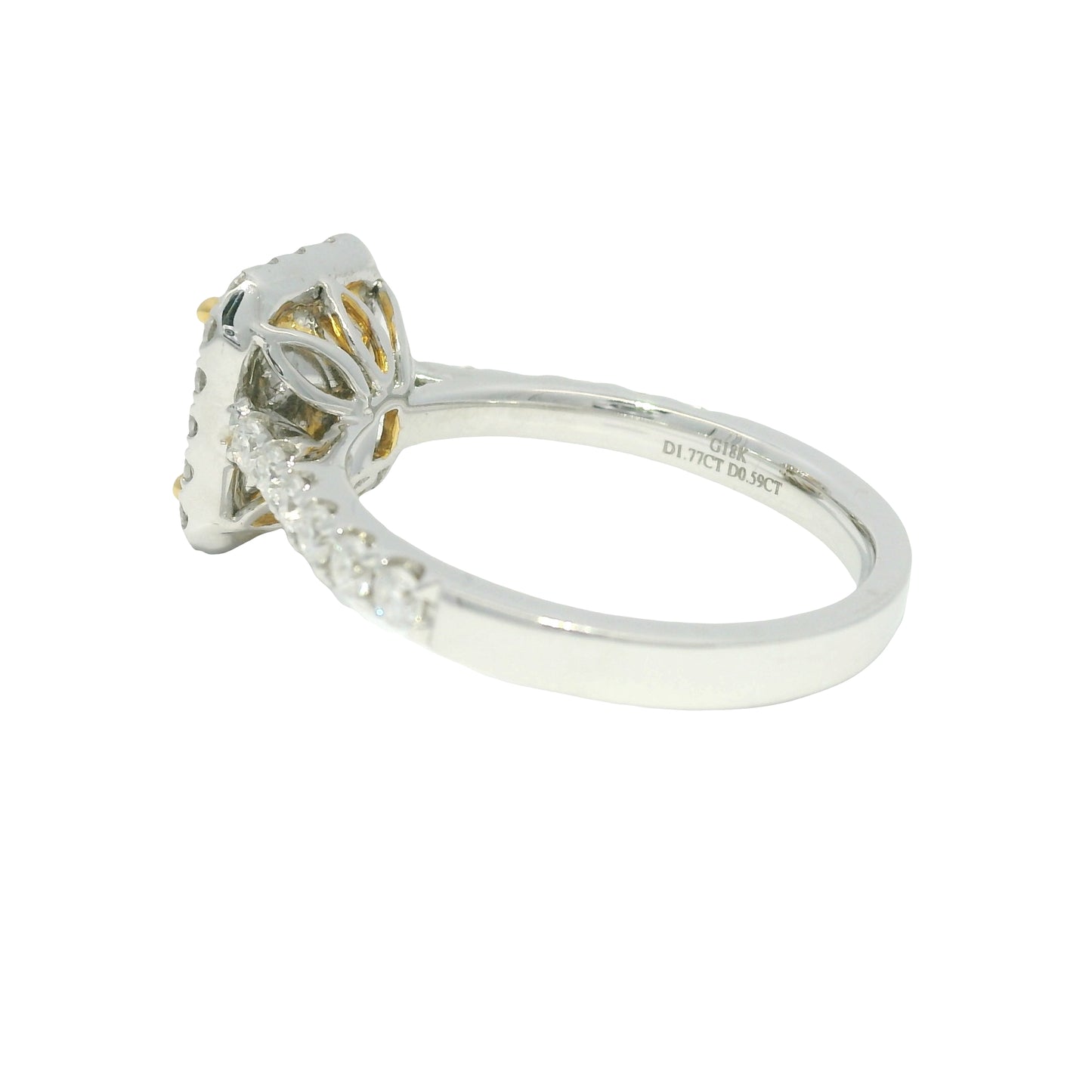 18k White Gold Natural Yellow 1.77 Carat Radiant Cut Diamond Halo Engagement Ring