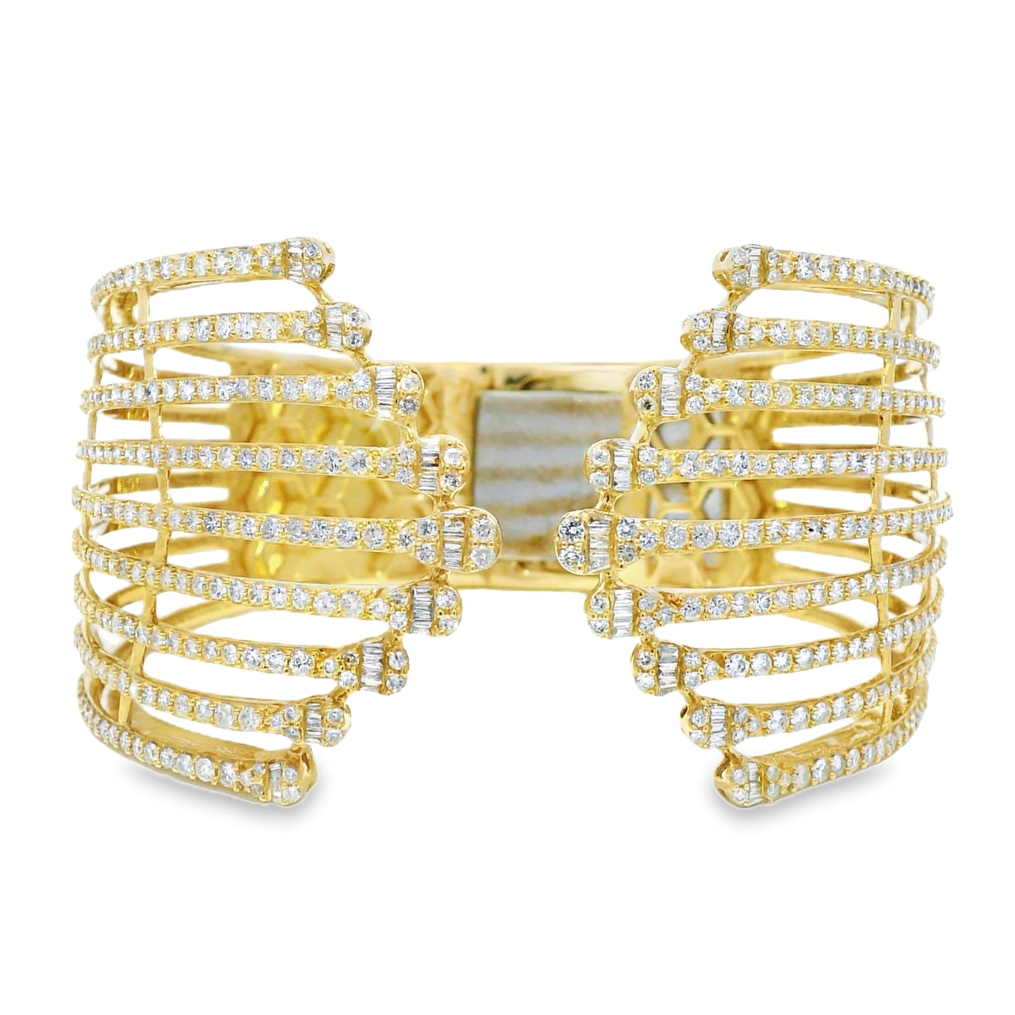 14k Yellow Gold 5.95 Carat Diamond Wide Cuff Bracelet