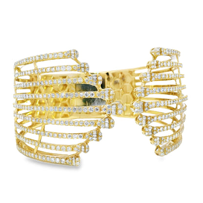 14k Yellow Gold 5.95 Carat Diamond Wide Cuff Bracelet