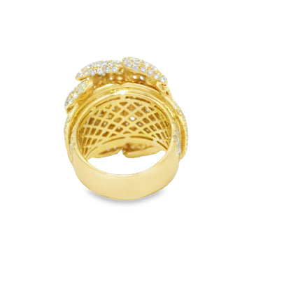 14k Yellow Gold Natural 8.5 Carat Diamond Pave Freeform Wide Ring