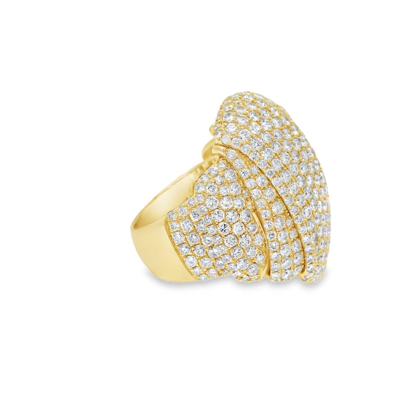 14k Yellow Gold Natural 8.5 Carat Diamond Pave Freeform Wide Ring