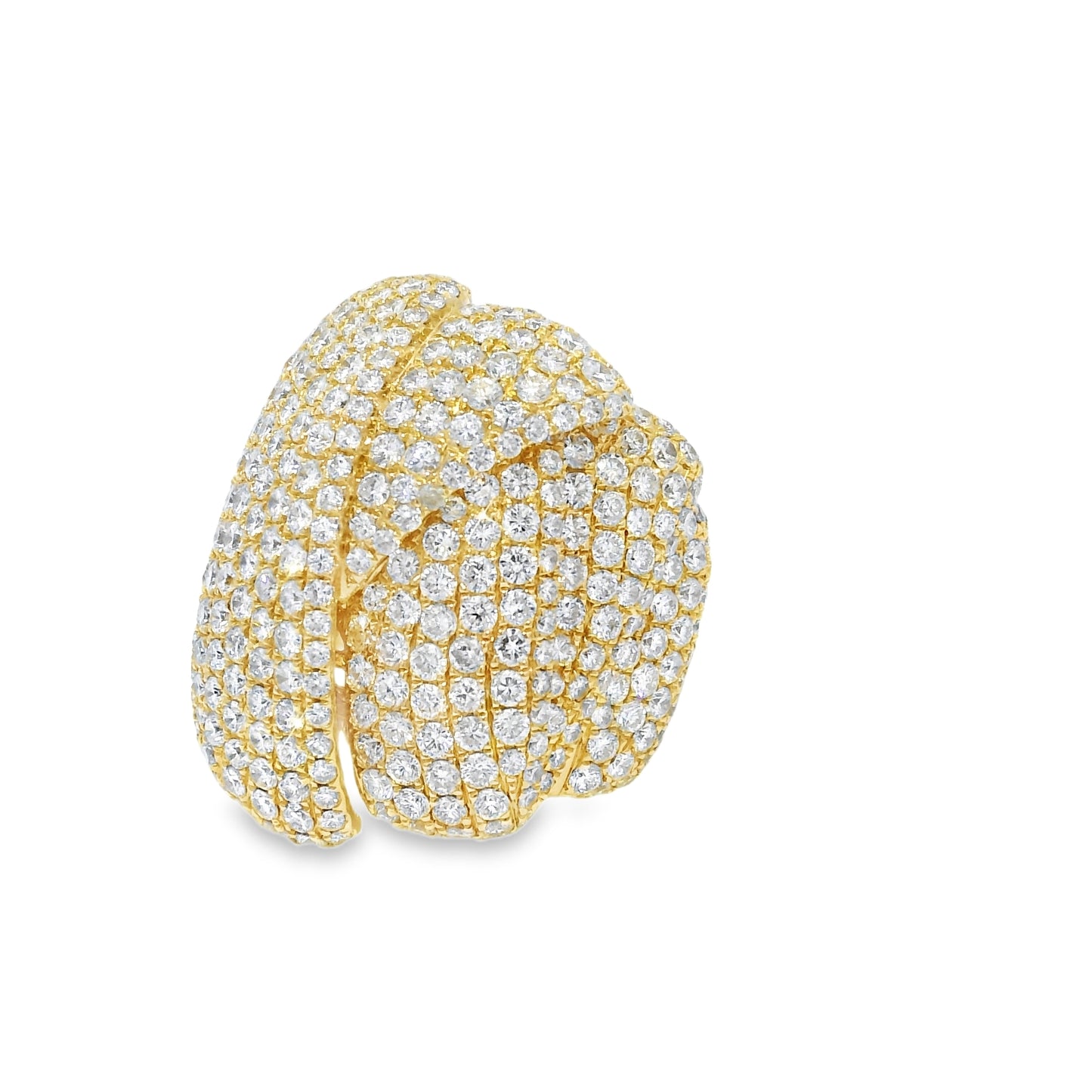 14k Yellow Gold Natural 8.5 Carat Diamond Pave Freeform Wide Ring