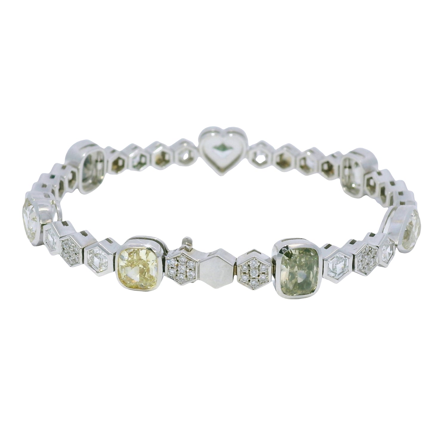 18k White Gold Natural Fancy Color Diamond Multi-Shape Station Bracelet