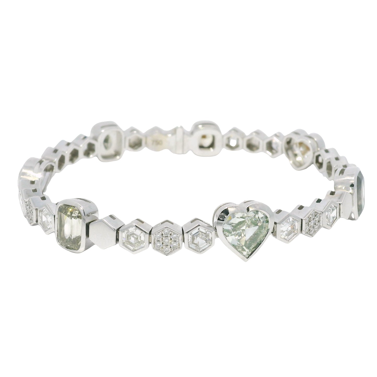 18k White Gold Natural Fancy Color Diamond Multi-Shape Station Bracelet