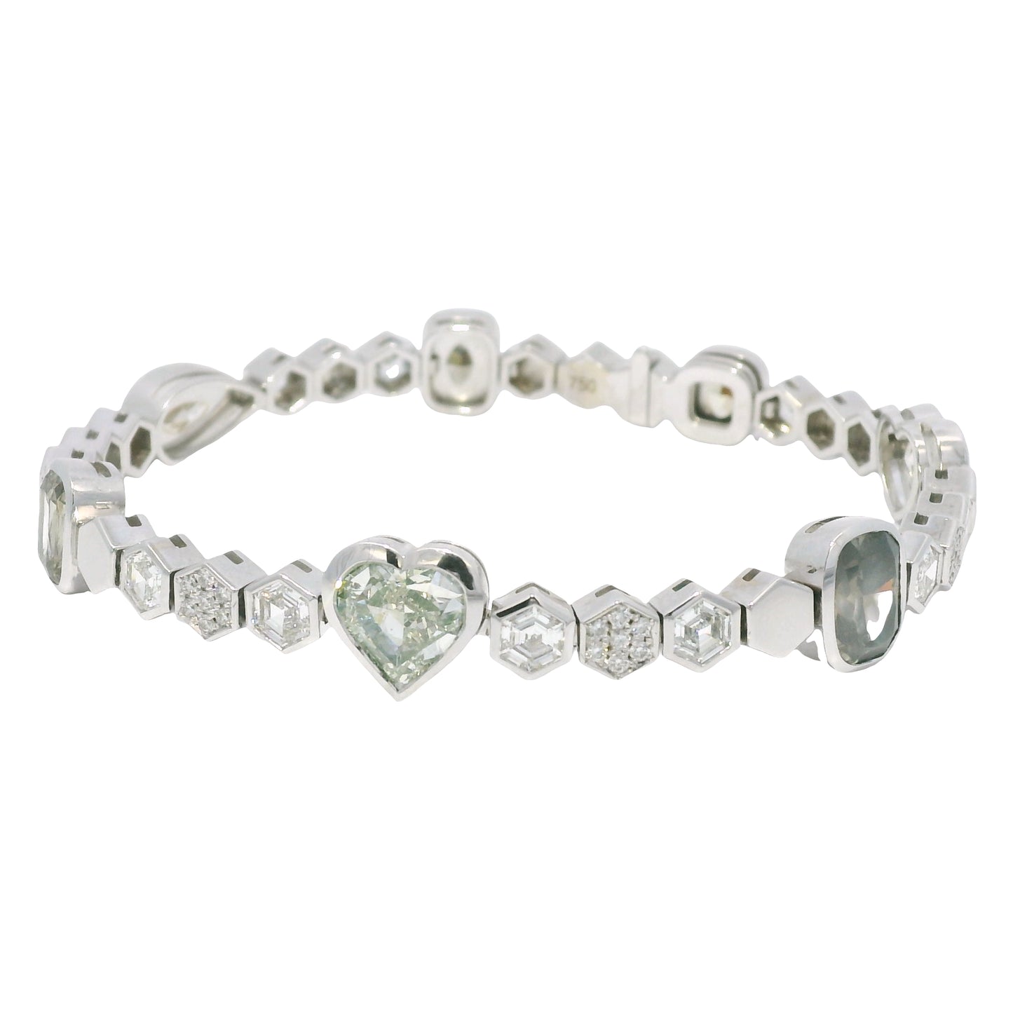 18k White Gold Natural Fancy Color Diamond Multi-Shape Station Bracelet