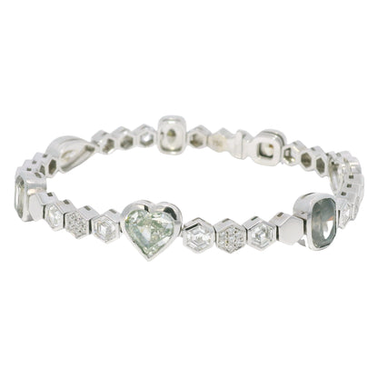 18k White Gold Natural Fancy Color Diamond Multi-Shape Station Bracelet
