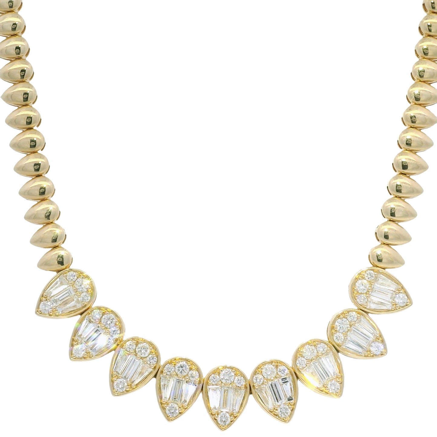 14k Yellow Gold Natural Diamond Spiked Collar Necklace