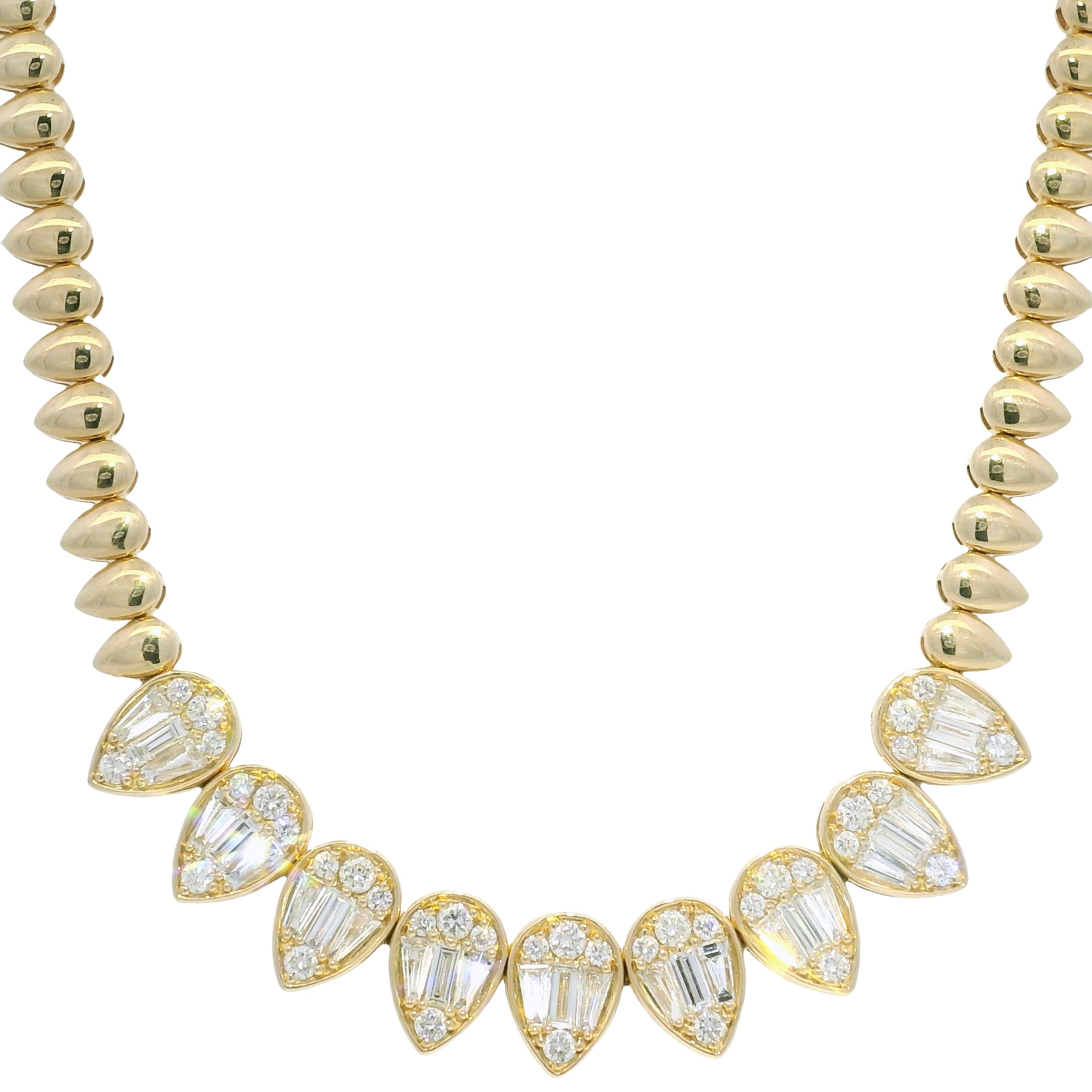 14k Yellow Gold Natural Diamond Spiked Collar Necklace