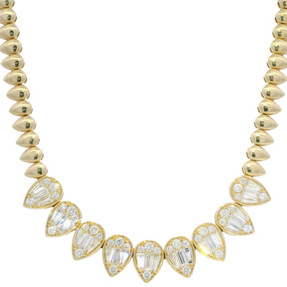 14k Yellow Gold Natural Diamond Spiked Collar Necklace