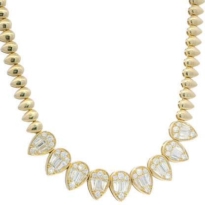 14k Yellow Gold Natural Diamond Spiked Collar Necklace