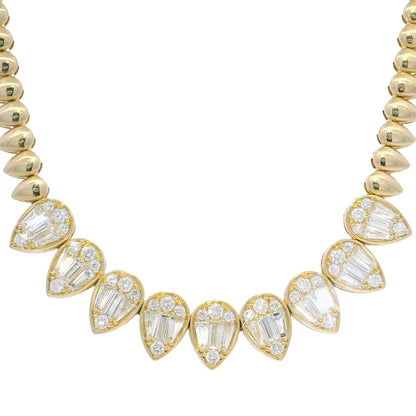 14k Yellow Gold Natural Diamond Spiked Collar Necklace