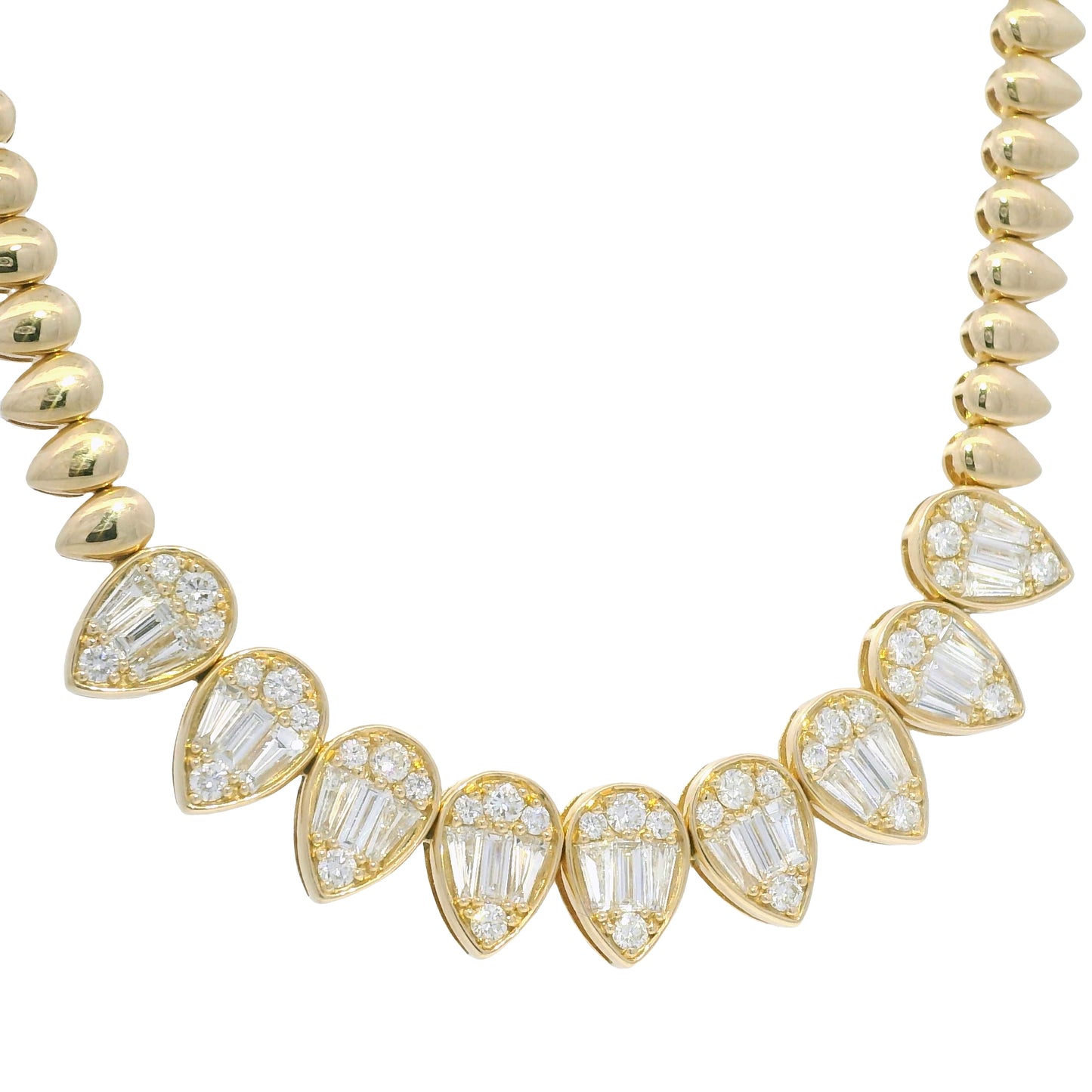 14k Yellow Gold Natural Diamond Spiked Collar Necklace