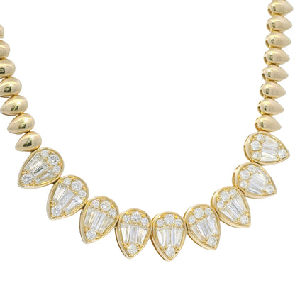 14k Yellow Gold Natural Diamond Spiked Collar Necklace